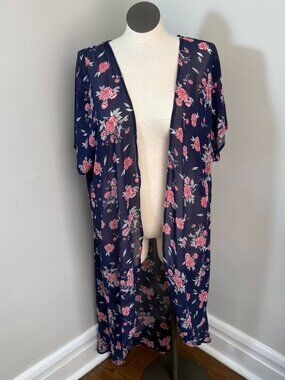 EUC 1X/2X Torrid Floral Sheer Kimono Navy Blue